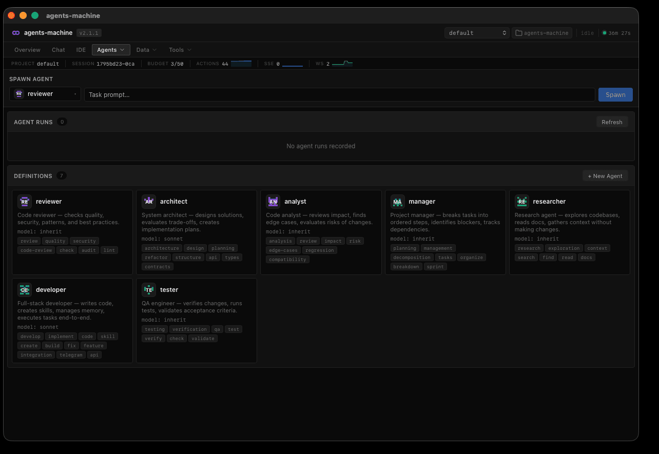 Agent definitions and spawn interface