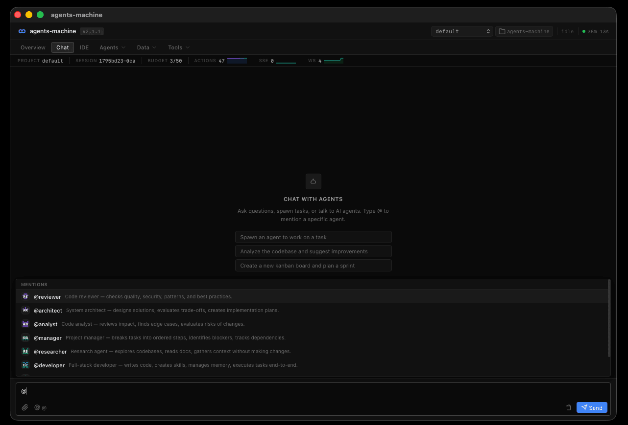 Chat interface with agent mentions
